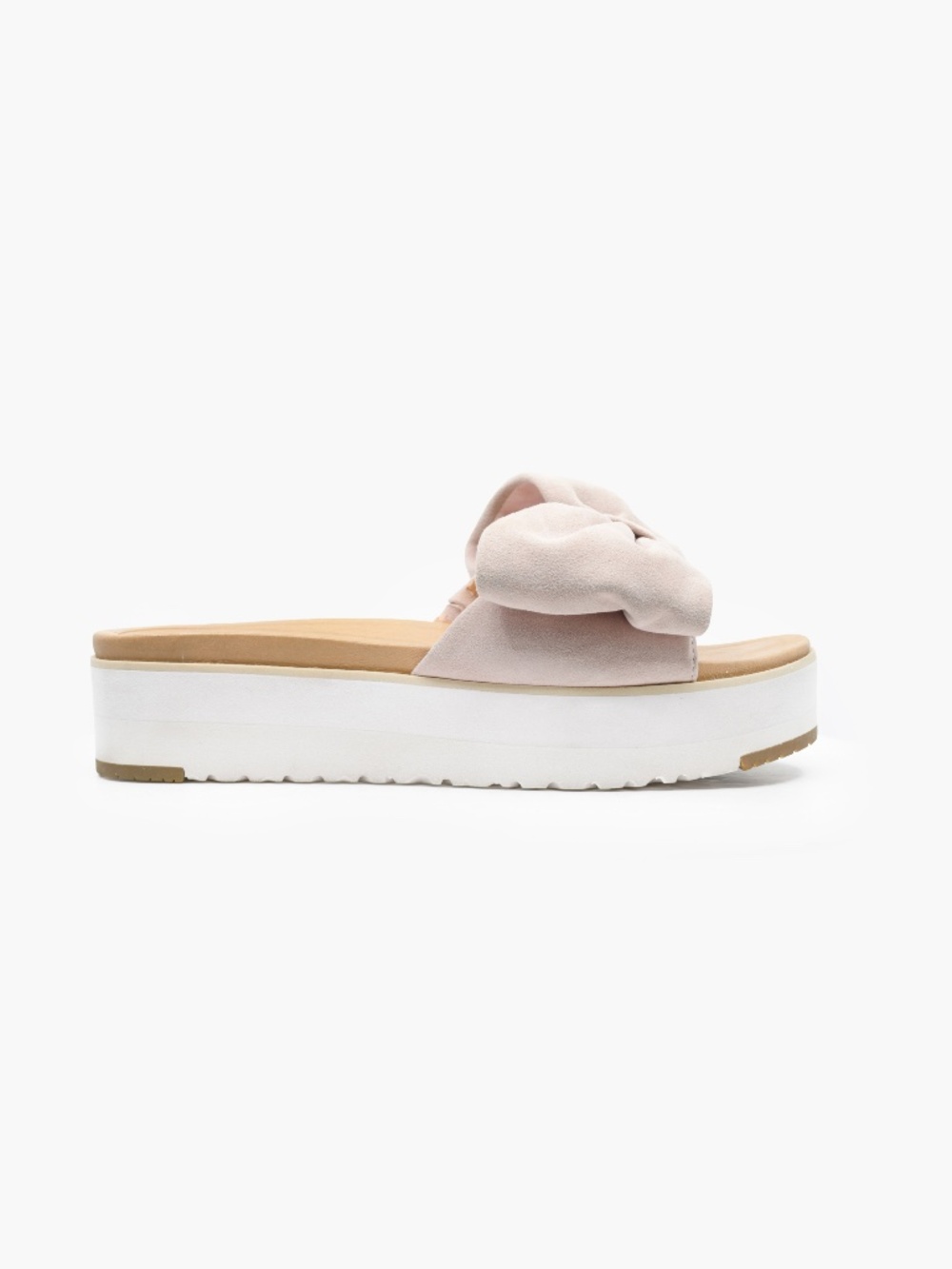 UGG Joan Platform Suede Slides with Bows in Pale Pink US 7.5